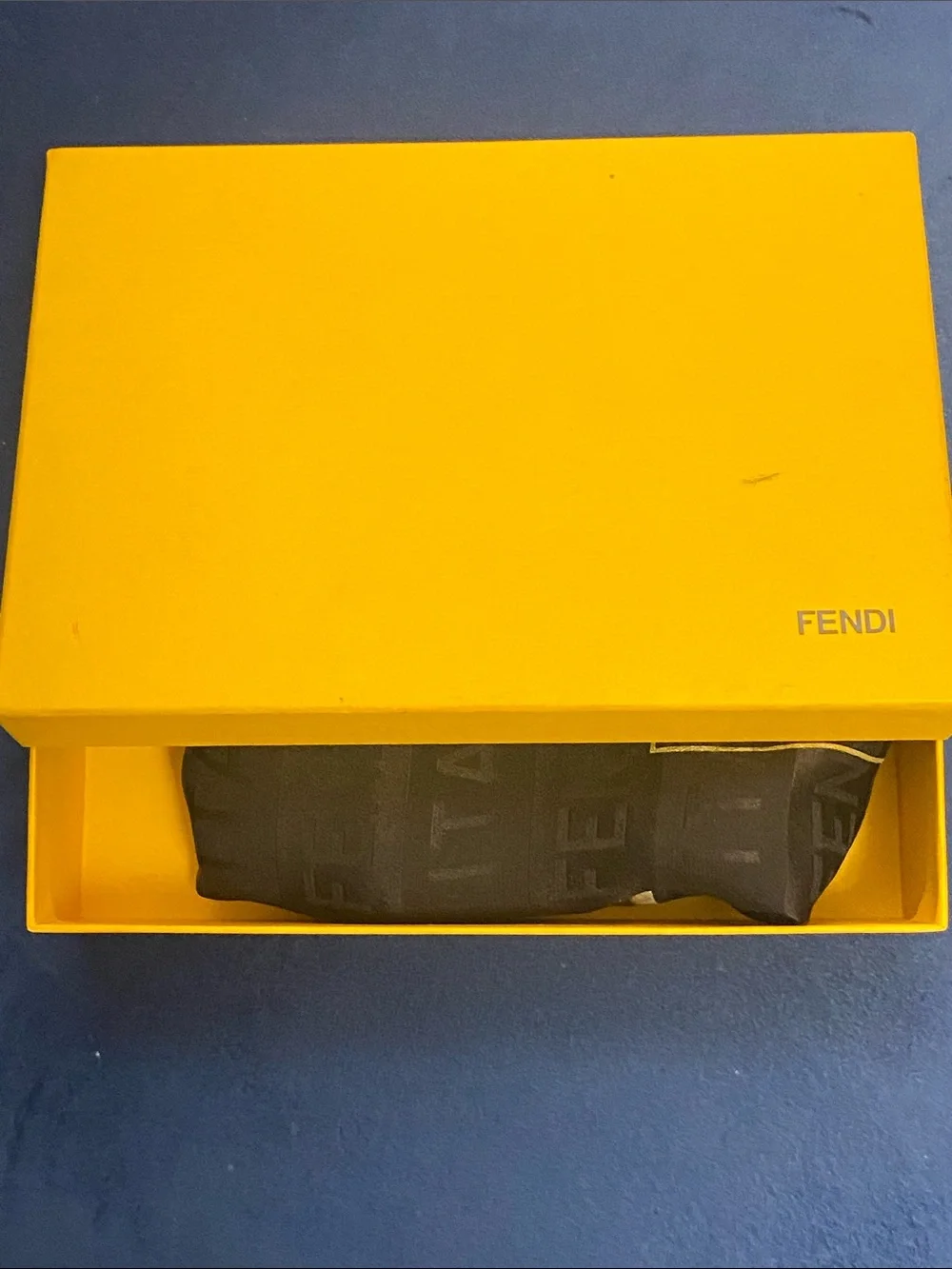 Fendi exclusive Black Scarf with Yellow Outlined 'FF' Logo limited edition NWB - Picture 8 of 11